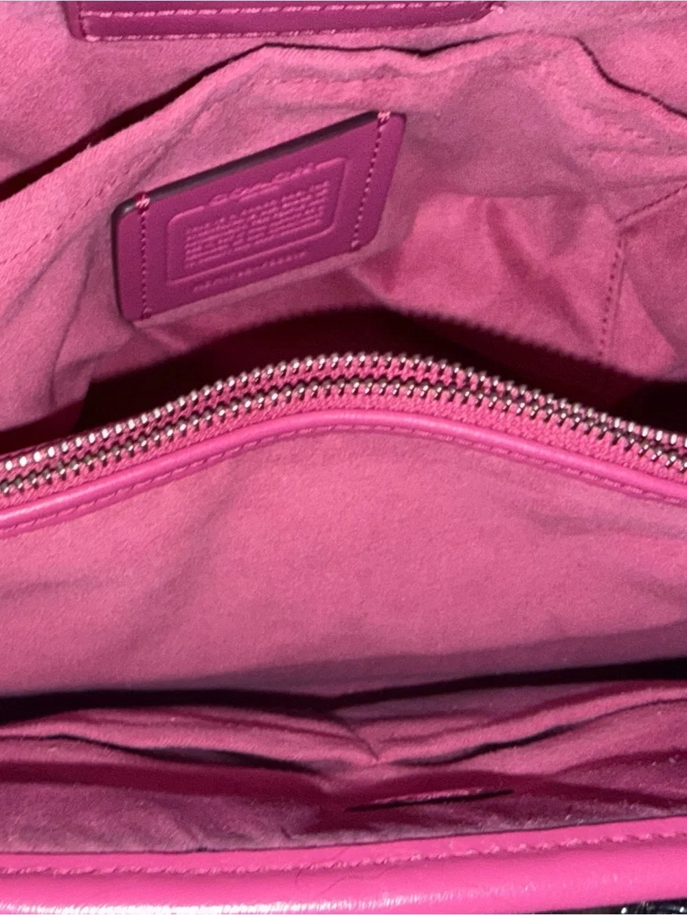 Coach Brown Monogram Satchel with Pink Trim and Cherry Charm